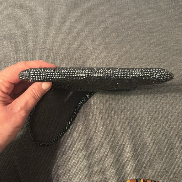 Express World Brand Evening Clutch Bag, 6-3/4” Long. Gray Iridescent Beading. - Picture 8 of 8